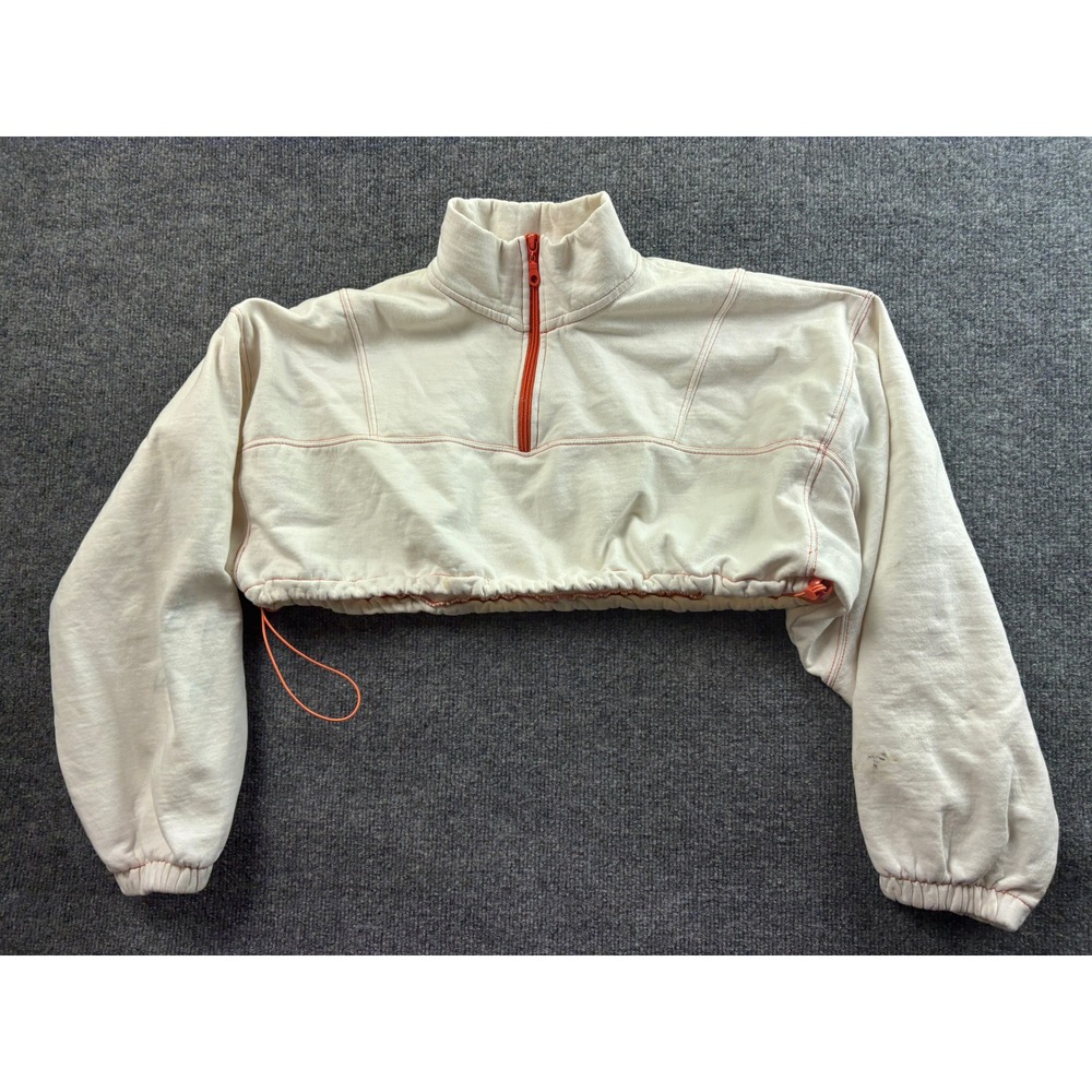 Out From Under Quarter Zip Sweatshirt Womens XS White Orange Contrast Cropped